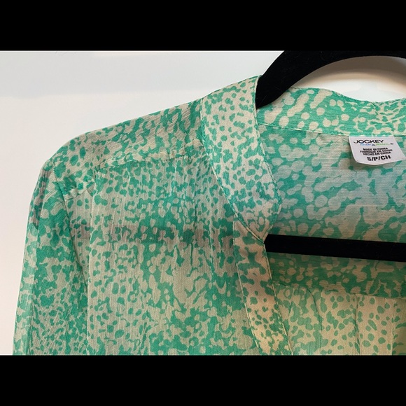 Sheer chiffon green and beige print blouse - Picture 3 of 3